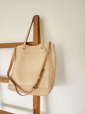 Madewell Transport Cream Leather Tote Bag with Adjustable Strap